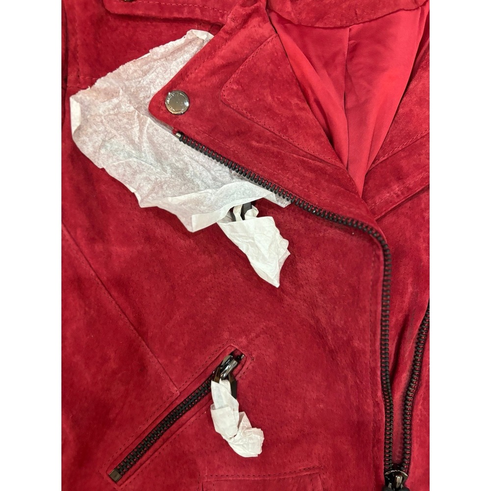 Silent New York Red Suede Moto Jacket Asymmetrical Zip Biker Womens XS - Picture 4 of 9